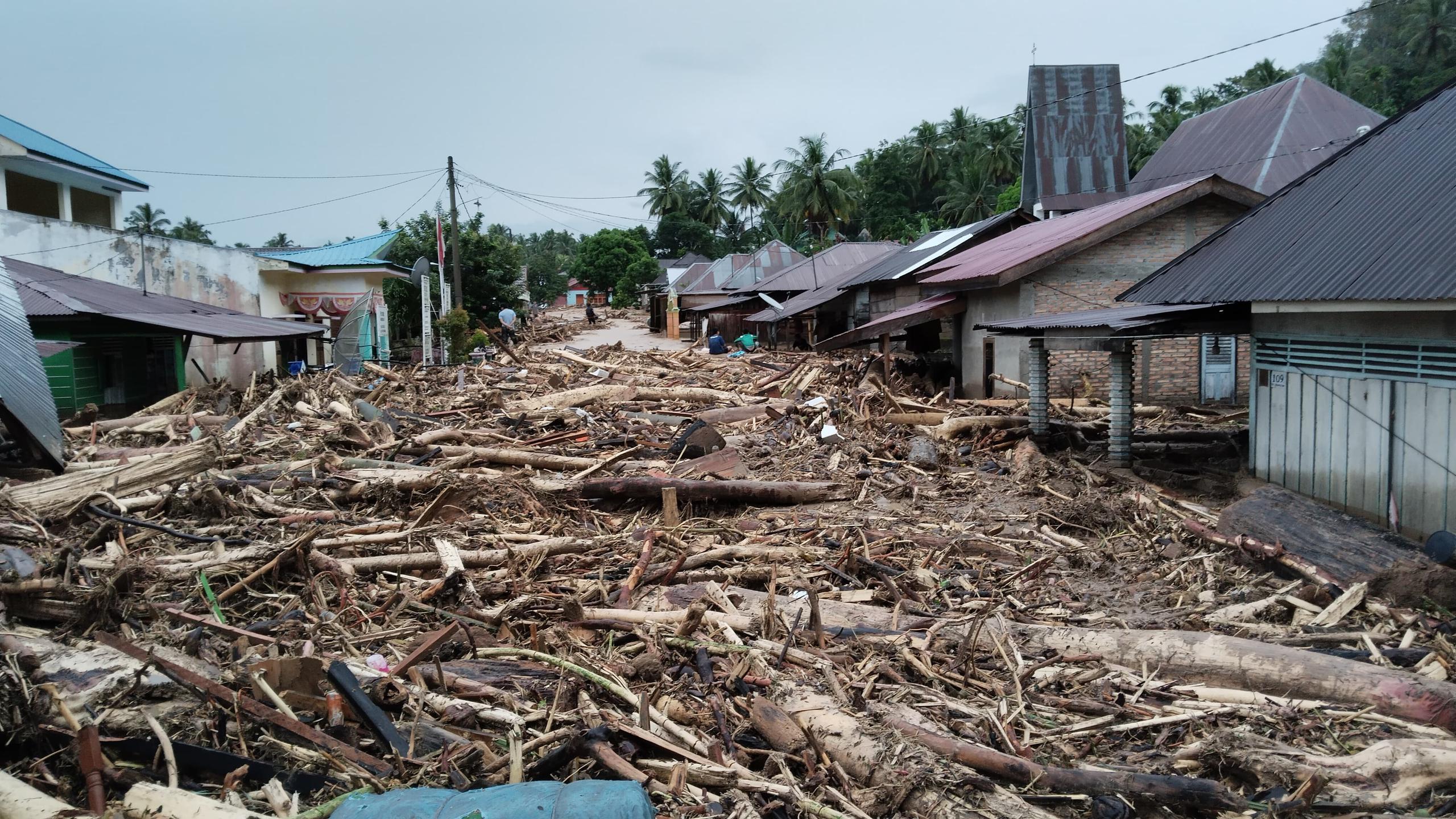 Tumpukan kayu setelah banjir